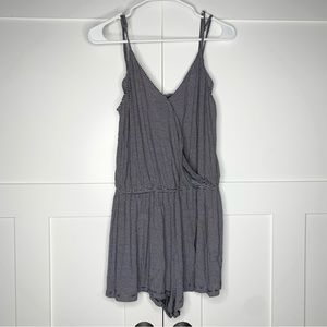 American Eagle Striped Romper Navy Blue White